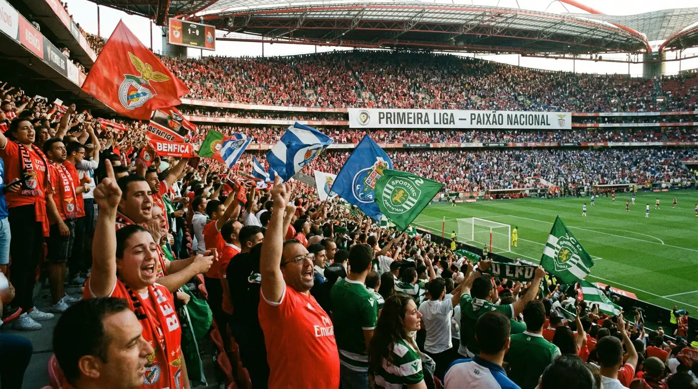 Aficionados portugueses animando en las gradas durante partido de la Primeira Liga