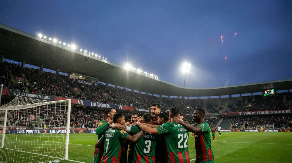 Celebración de gol en partido de la Liga Portugal - mercado BTTS